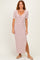 Cream/ Burgundy Striped Knit Short Sleeve Maxi Dress