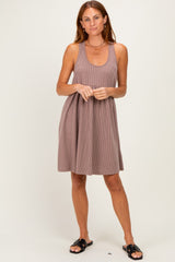 Mocha Ribbed Sleeveless Open Back Maternity Midi Dress