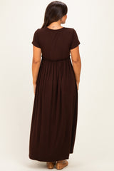 Brown Ruffle Trim Maternity Maxi Dress