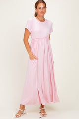Pink Ruffle Trim Maxi Dress