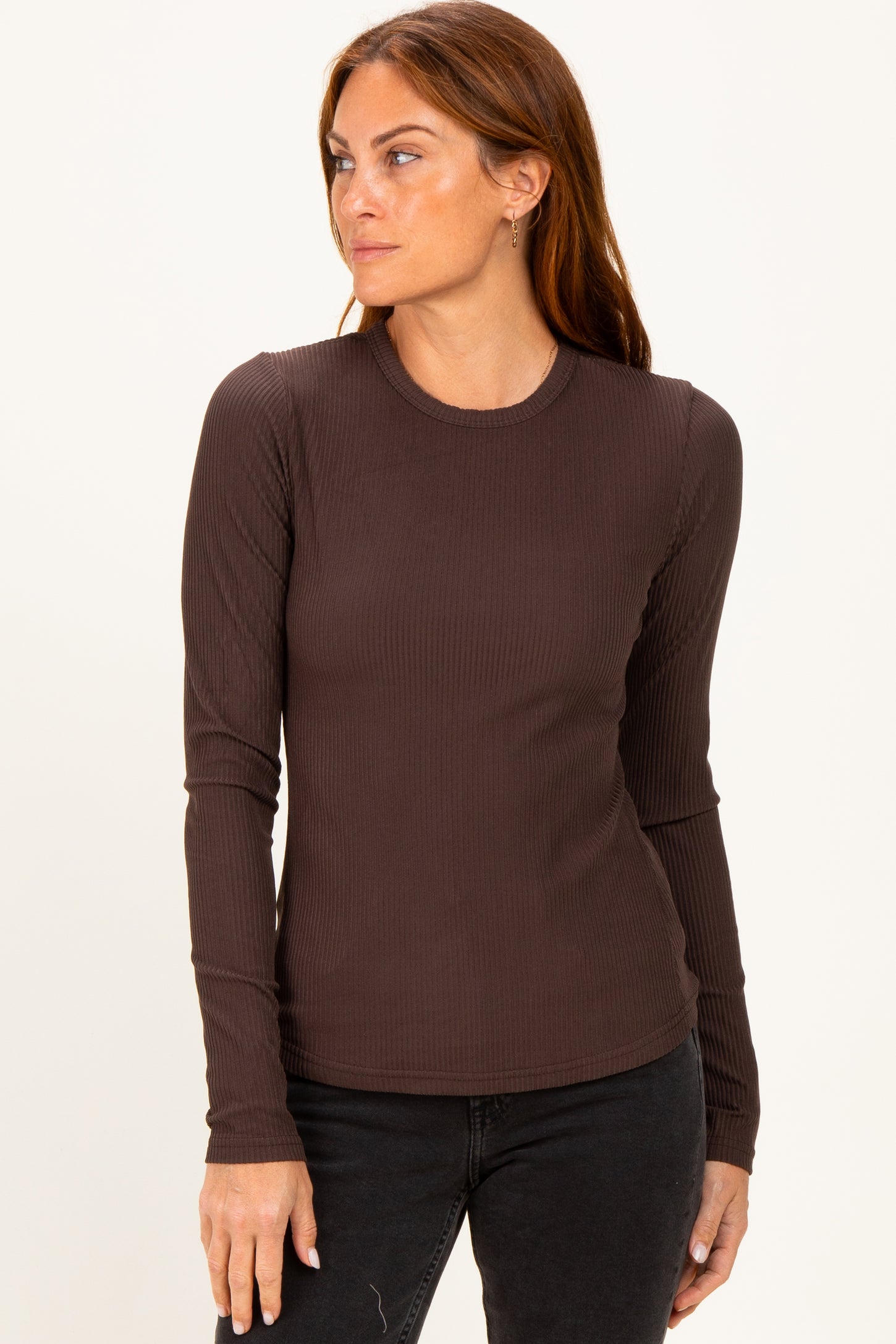Brown Brushed Rib Knit Maternity Long Sleeve Top