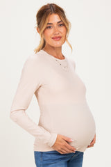 Natural Brushed Rib Knit Maternity Long Sleeve Top