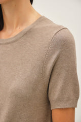 Heather Mocha Basic Short Sleeve Sweater Top