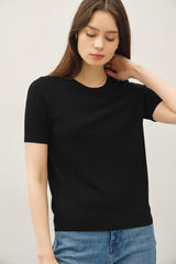 Black Basic Short Sleeve Sweater Top