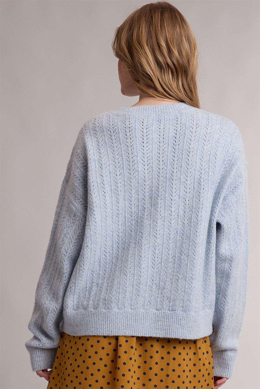 Ice Blue Pointelle Knit Button Cardigan