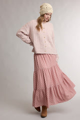 Mauve Pink Pointelle Knit Button Cardigan