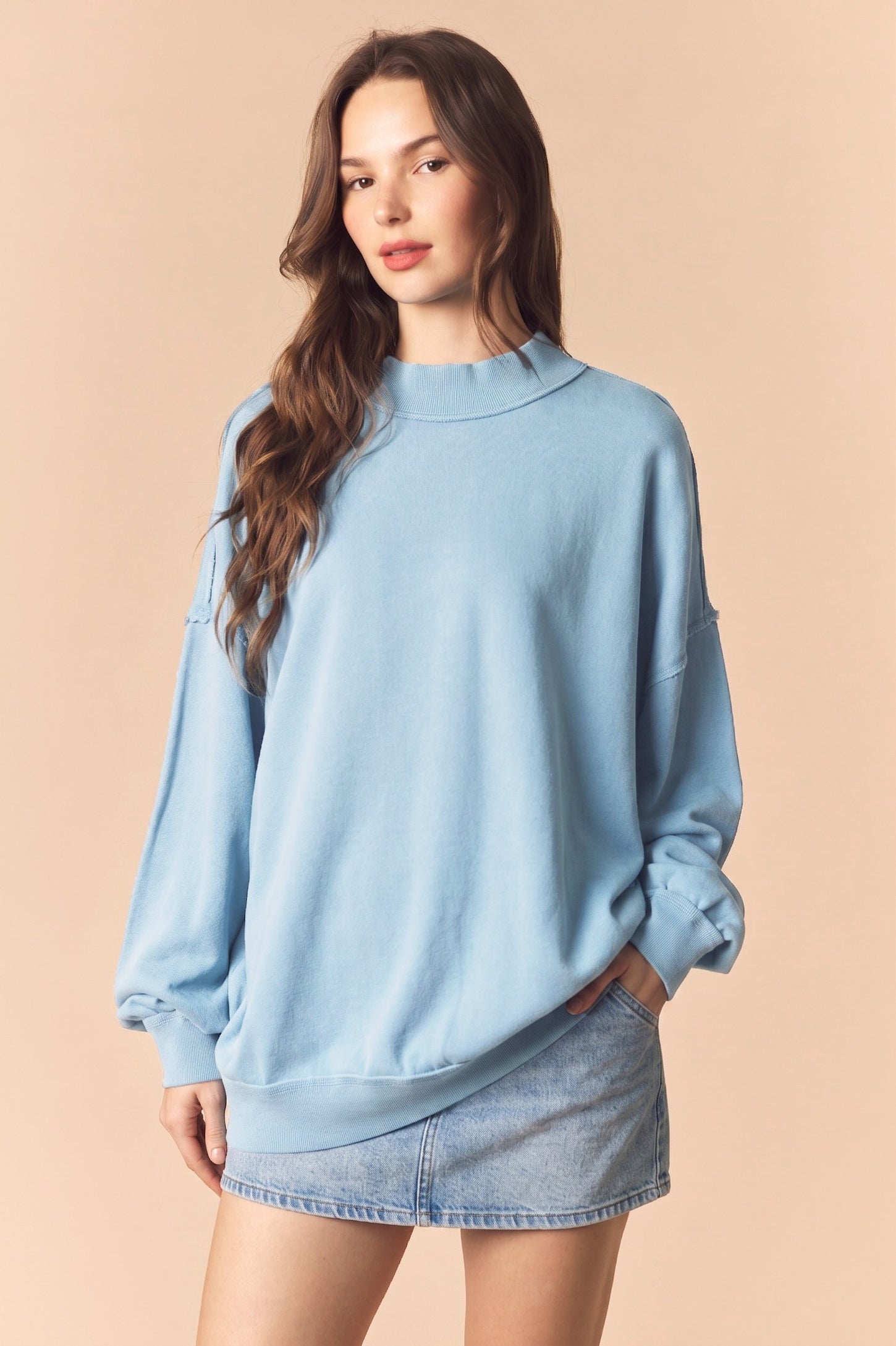 Ocean Blue Oversized High Neck Maternity Sweatshirt