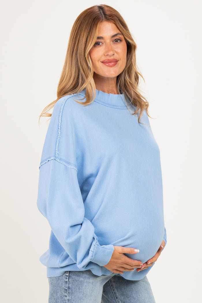 Ocean Blue Oversized High Neck Maternity Sweatshirt