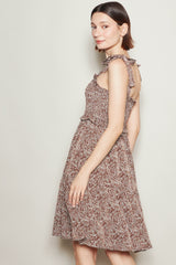 Chestnut Floral Smocked Shoulder Tie Dress
