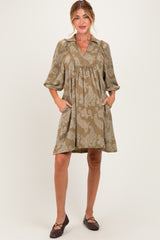 Light Olive Paisley Puff Sleeve Maternity Dress