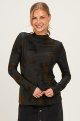 Olive Velvet Floral Mock Neck Top