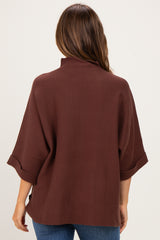 Brown Mock Neck Dolman Short Sleeve Maternity Top