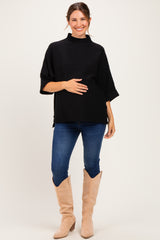 Black Mock Neck Dolman Short Sleeve Maternity Top