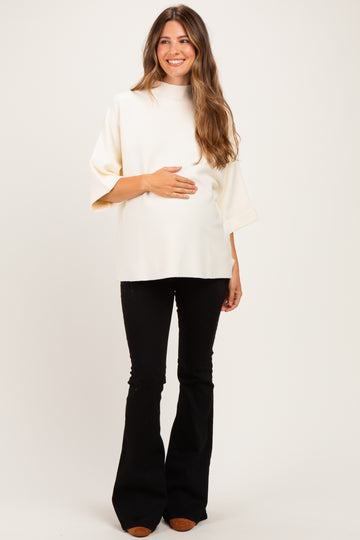 Cream Mock Neck Dolman Short Sleeve Maternity Top