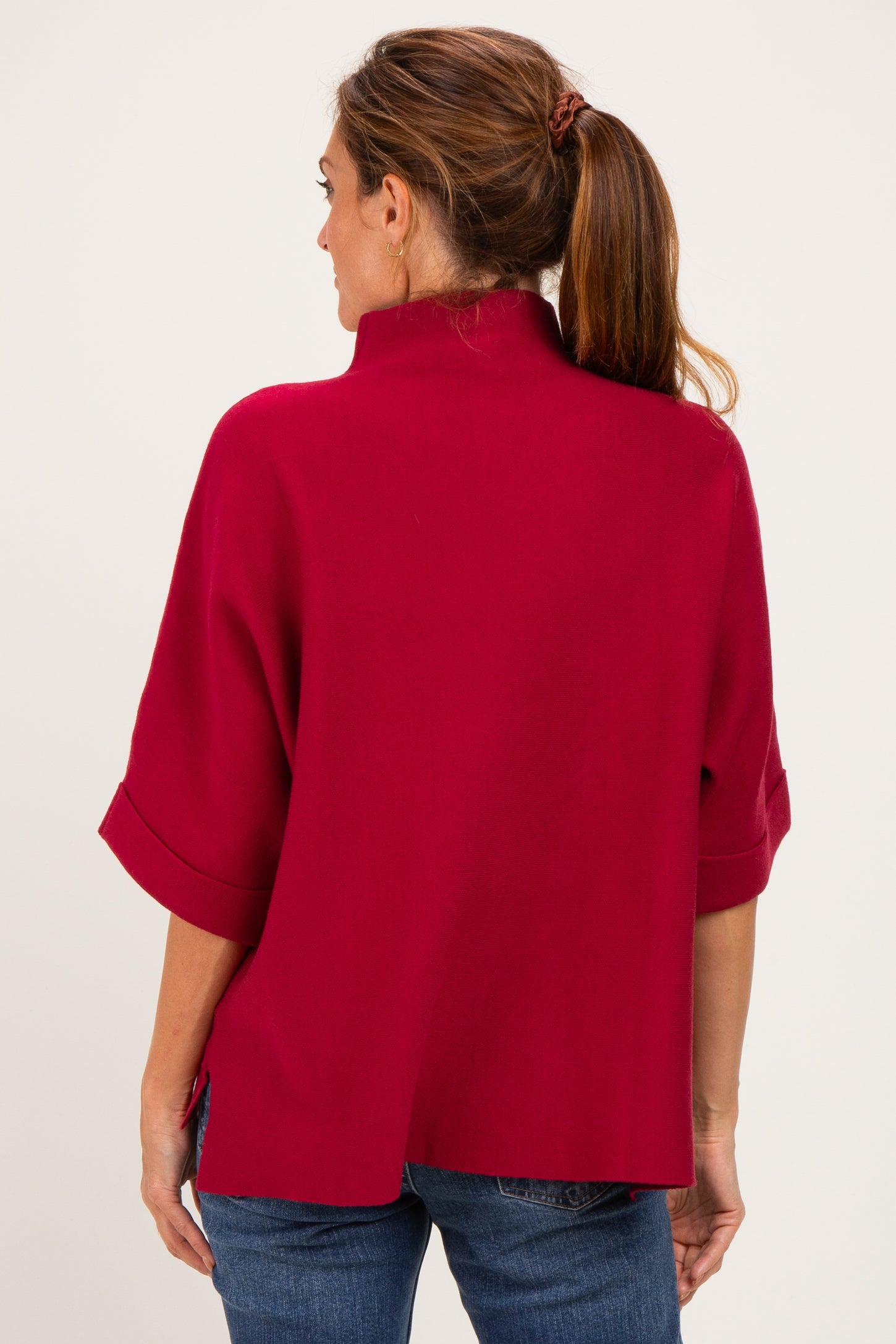 Red Mock Neck Dolman Short Sleeve Top