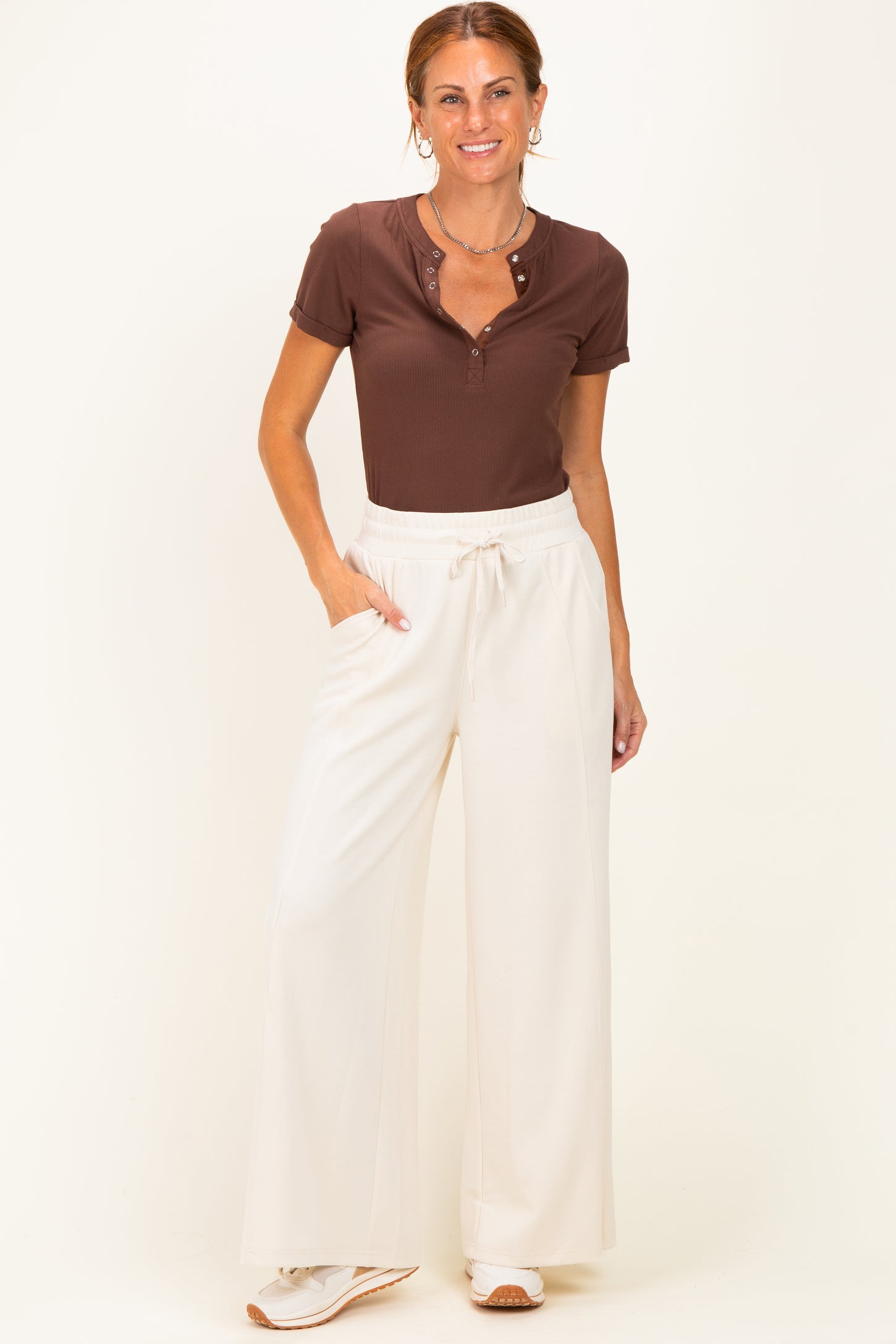 Cream Drawstring Maternity Lounge Pants