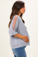 Grey Mesh Shoulder Short Sleeve Maternity Top