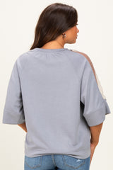 Grey Mesh Shoulder Short Sleeve Maternity Top