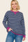 Navy Striped Contrast Trim Sweater