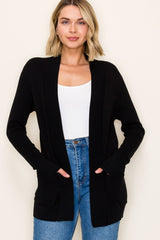 Black Mini Waffle Knit Sweater Cardigan