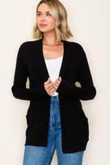 Black Mini Waffle Knit Sweater Cardigan