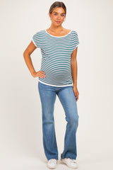 Lavender Striped Short Sleeve Maternity Sweater Top