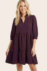 Eggplant Ruffle Split Neck Tiered Maternity Dress