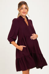 Eggplant Ruffle Split Neck Tiered Maternity Dress