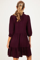 Eggplant Ruffle Split Neck Tiered Maternity Dress