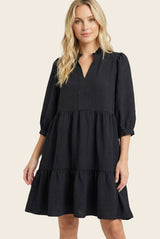 Black Ruffle Split Neck Tiered Maternity Dress