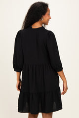 Black Ruffle Split Neck Tiered Maternity Dress