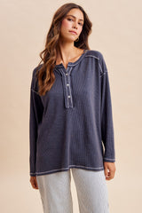Faded Charcoal Ribbed Jersey Oversized Maternity Henley