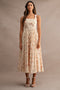 Peach Floral Sleeveless Square Neck Midi Dress