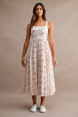 Rose Floral Sleeveless Square Neck Maternity Midi Dress