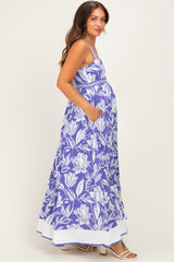 Indigo Mixed Floral Sleeveless Maternity Maxi Dress