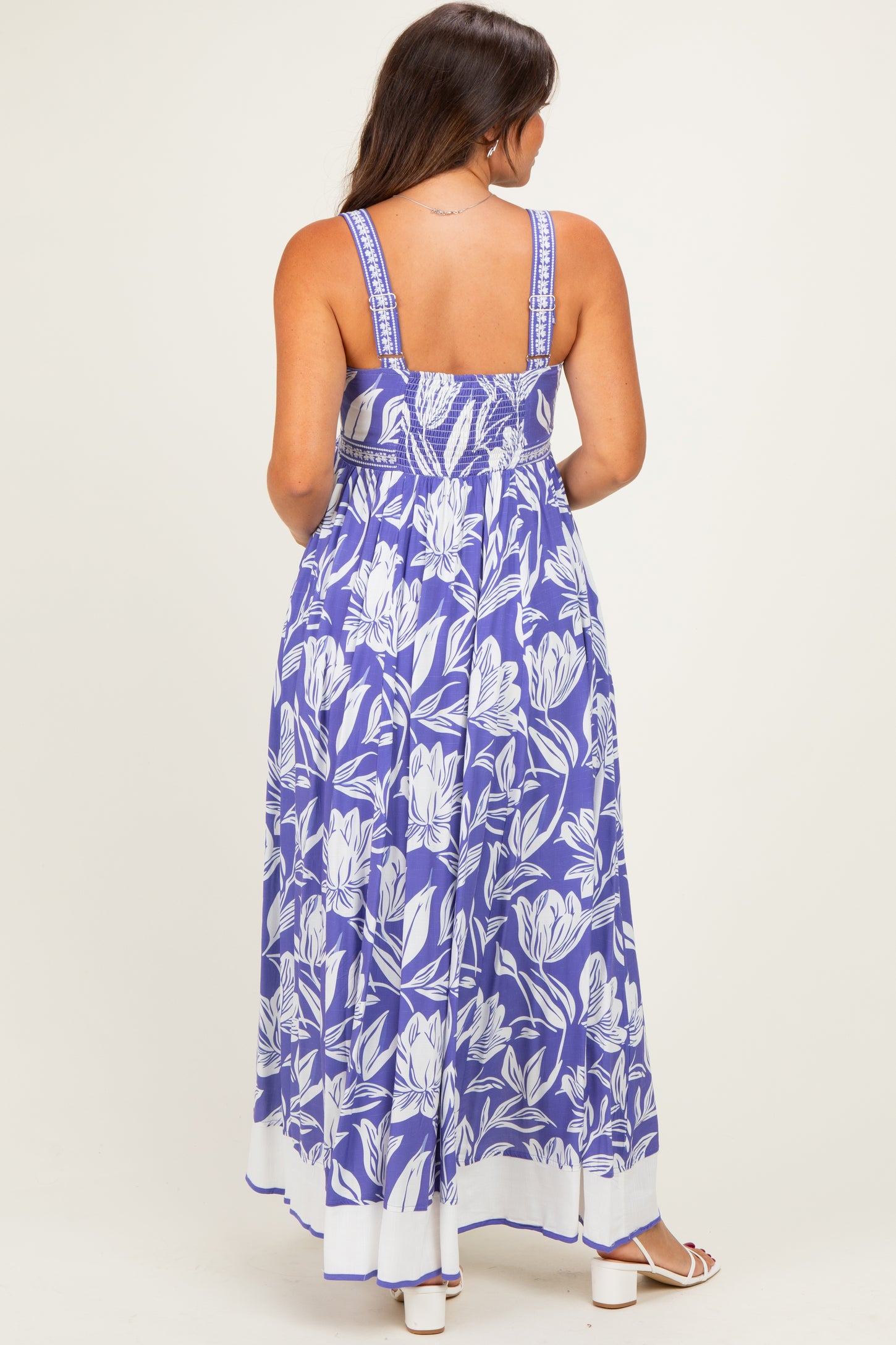 Indigo Mixed Floral Sleeveless Maternity Maxi Dress