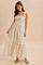 Creme Blue Floral Shoulder Tie Maxi Dress