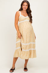 Sunwashed Lemon Lace Floral Tie Back Maternity Midi Dress