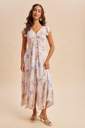 Dusty Pink Floral Button Down Maxi Dress