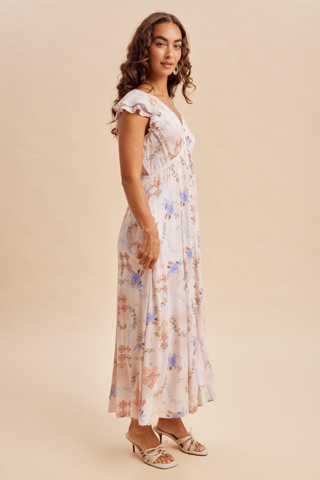 Dusty Pink Floral Button Down Maxi Dress