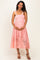 Pink Ribbon Strap Smocked Lace Maternity Midi Dress