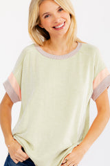 Mint Rib Color Block Short Sleeve Maternity Top