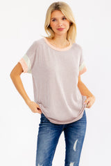Mocha Rib Color Block Short Sleeve Maternity Top