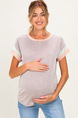Mocha Rib Color Block Short Sleeve Maternity Top