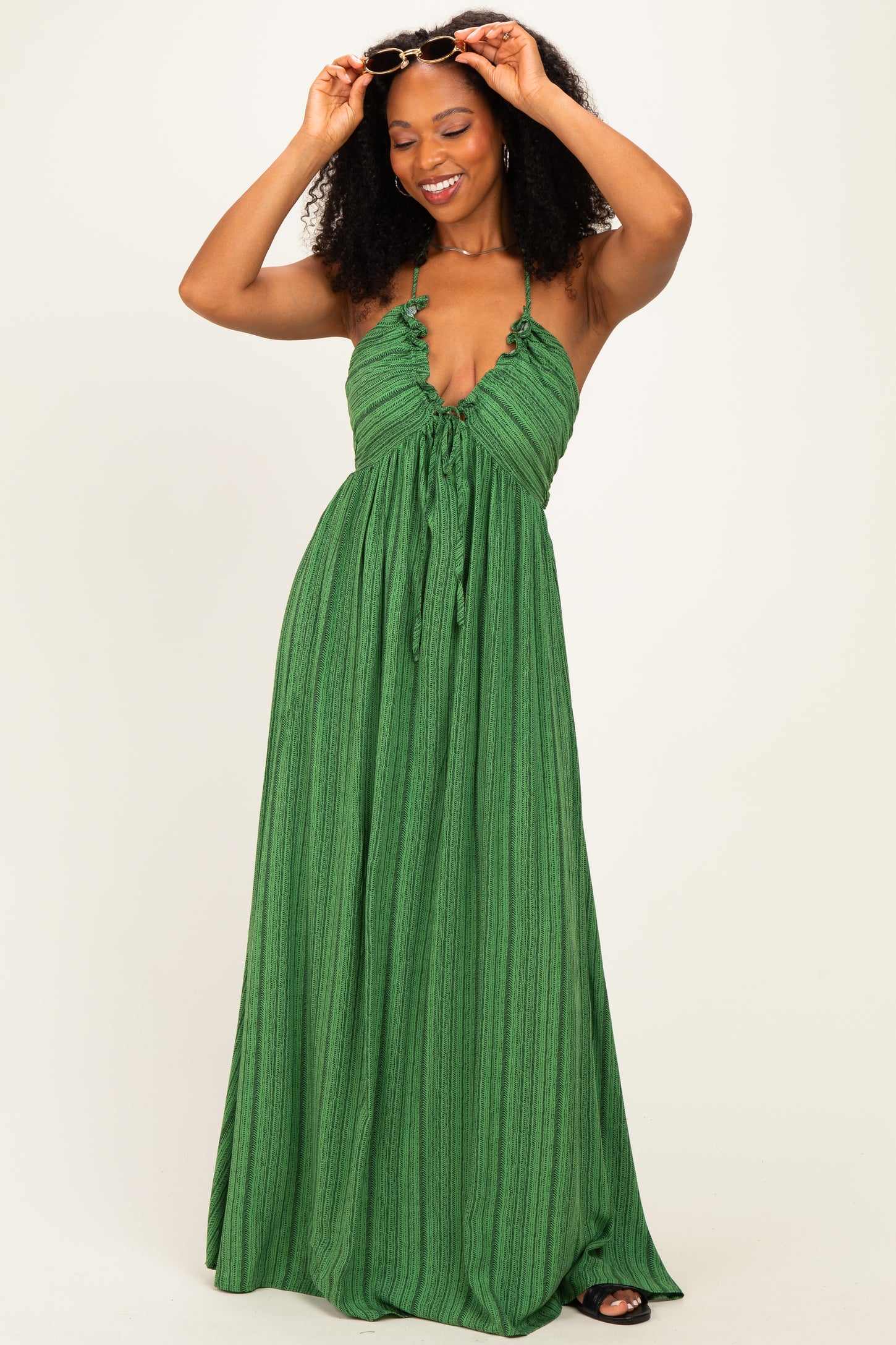 Olive Printed V Neck Maternity Maxi Dress