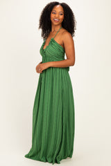Olive Printed V Neck Maxi Dress