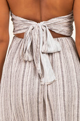 Taupe Printed V Neck Maxi Dress