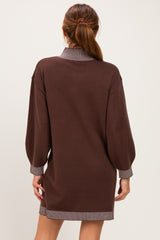 Brown Contrast Mock Neck Sweater Dress