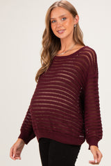 Burgundy Open Knit Striped Maternity Sweater Top