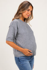 Heather Grey Basic Maternity Short Sleeve Sweater Top